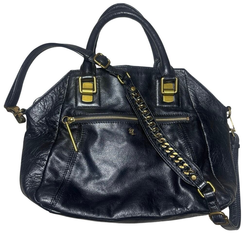 Elliot Lucca Black Leather Bag Satchel Gold Hardware